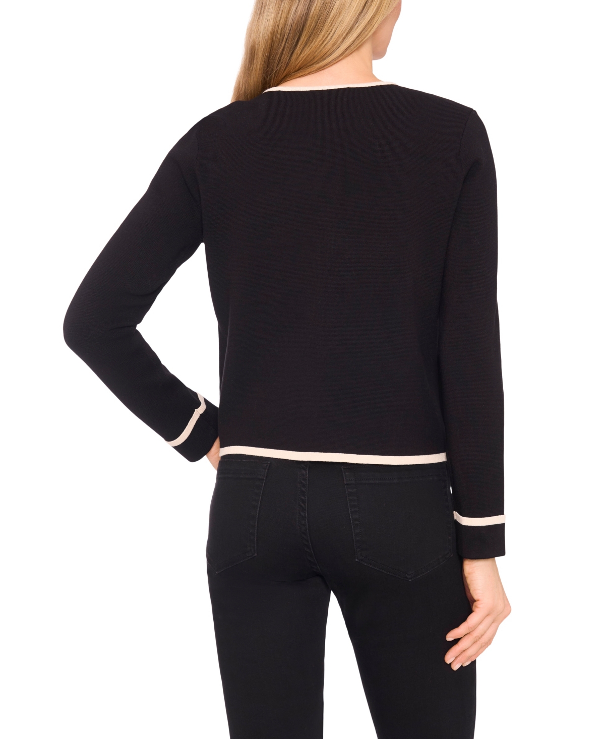 Cece Women's Patch Pocket Tipping Cardigan Sweater In Black