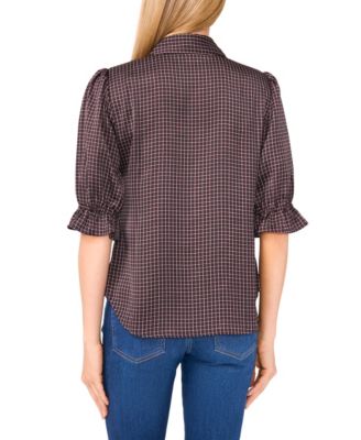 Women's Balloon Short Sleeves Button Down Shirt