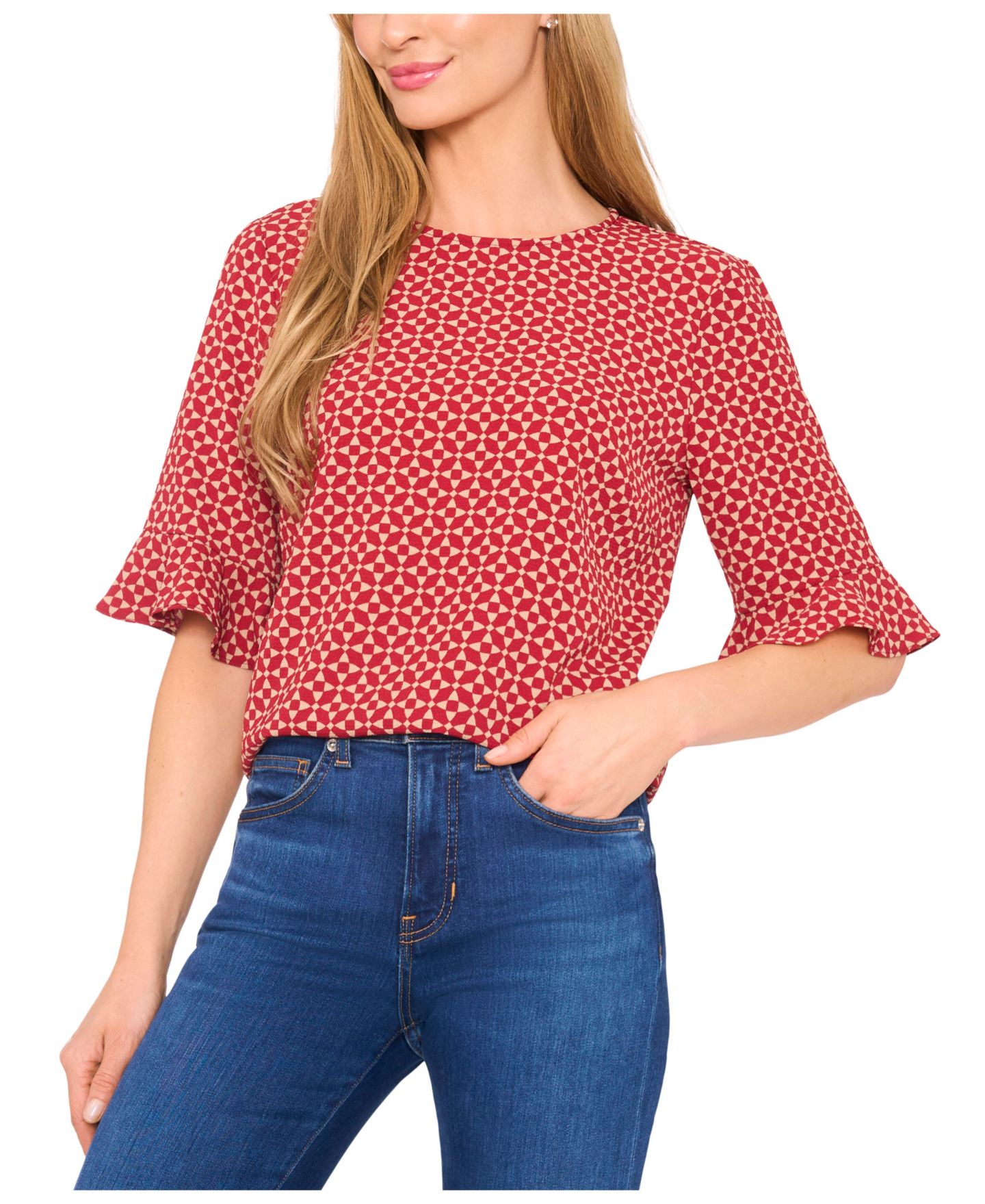 Женский топ CeCe Crewneck Top, цвет: Шелковичный красный — фото 1