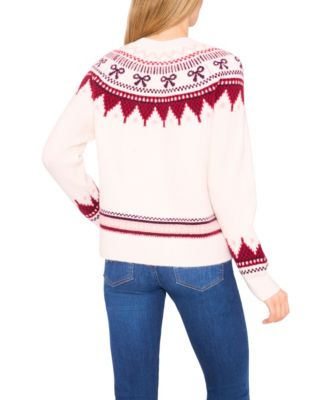 Women's Crewneck Ribbon Fair Isle Long-Sleeve Sweater