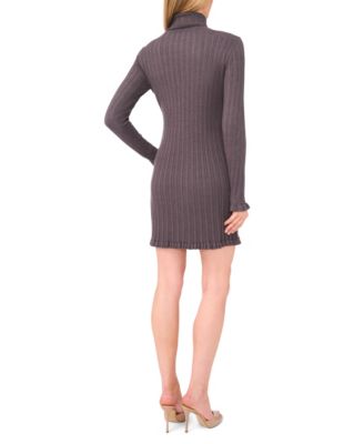 Women's Turtle Neck Ribbed Sweater Dress