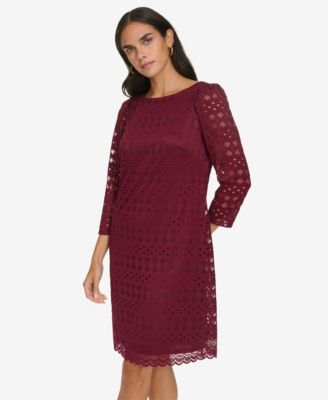 Petite Lace 3/4-Sleeve Shift Dress