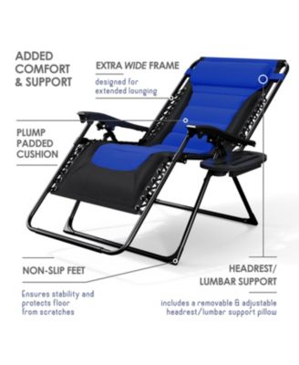 Padded Zero Gravity Chairs - Set of 2 Extra Wide Outdoor Recliners with Adjustable Headrest, Lock-in Position & Cup Holder