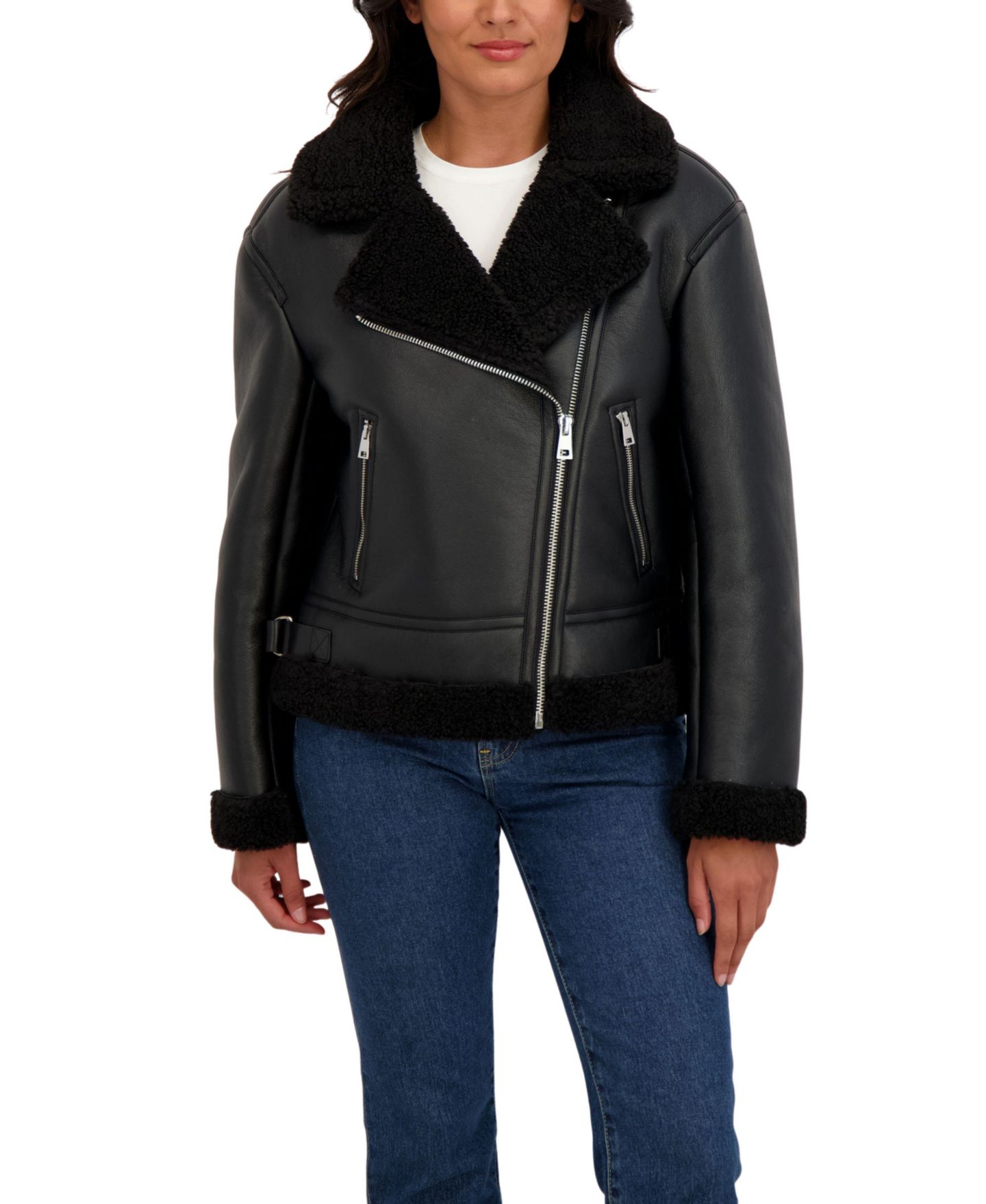 Женская куртка Sebby Collection Assymetrical Moto Faux Shearling — фото 1
