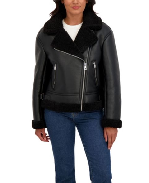 Женские куртки Sebby Collection Women's Assymetrical Moto Faux Shearling Jacket