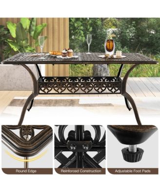 59'' Outdoor Dining Table All-Weather Cast Aluminum Umbrella Hole 6 Person