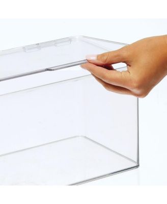 Plastic Bath Stacking Storage Organizer Box, Hinged Lid, 4 Pack, Clear, USA Made