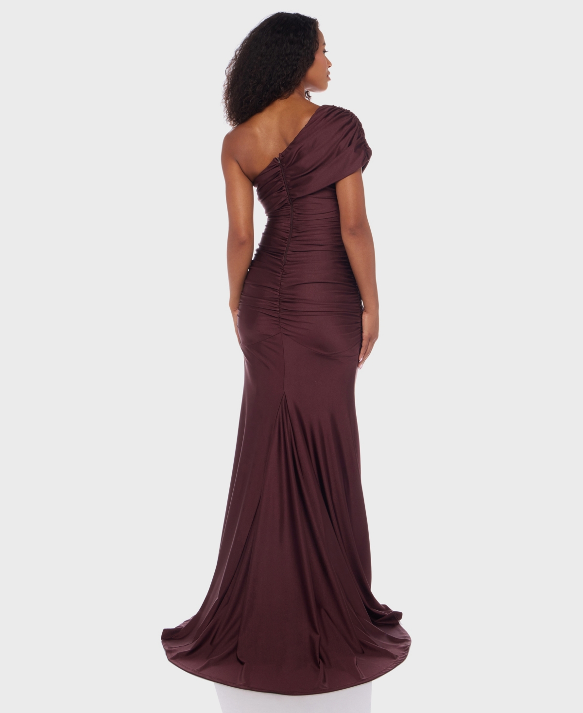 B Darlin Juniors' One-shoulder Draped Floor-sweeping Gown In Brown