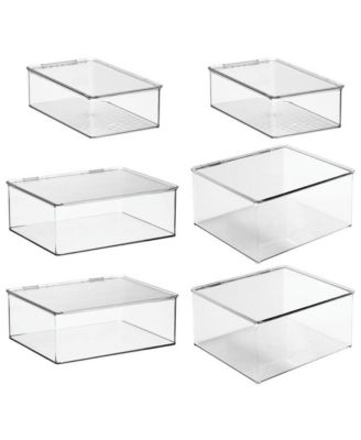 Plastic Stackable Playroom/Game Box with Hinged Lid, Set of 6, Clear