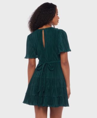 Juniors' Bodre Ruffle-Sleeve Tiered Mini Dress