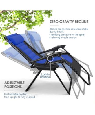 Padded Zero Gravity Chair - Extra Wide Outdoor Recliners with Adjustable Headrest, Lock-in Position & Cup Holder