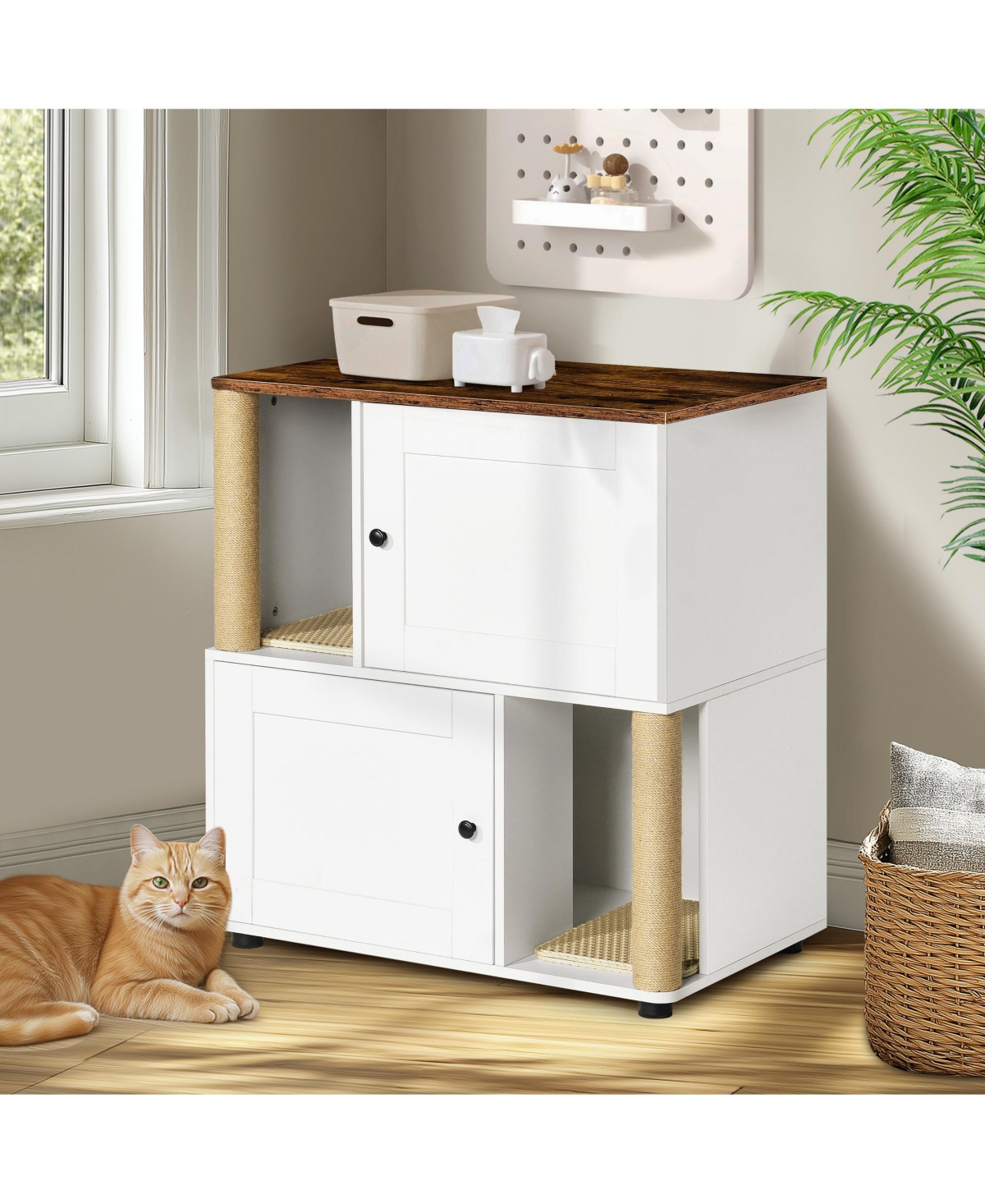 Casainc Storage Cabinet with Double Litter Box Enclosure with Shelve
