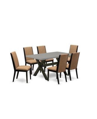 7-Piece Dining Room Set with Rectangular Kitchen Table and 6 Linen Fabric Parson Chairs featuring Stylish Chair Back