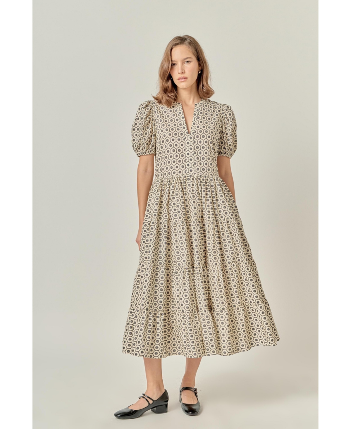 English Factory Women's Print Puff Sleeve Midi Dress