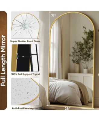 Full Length Mirror, 71"x28" Floor Mirror, Arch Floor Standing Mirror Freestanding Arch Full Body with Stand for Bedroom, Hanging Mounted for Living Room Cloakroom, Gold