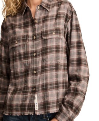 Women's Plaid Cotton Flannel Button-Front Shirt