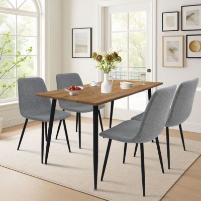 5 Piece Dining Set 47 Inch Rectangular Table Upholstered Chairs Compact Kitchen Table