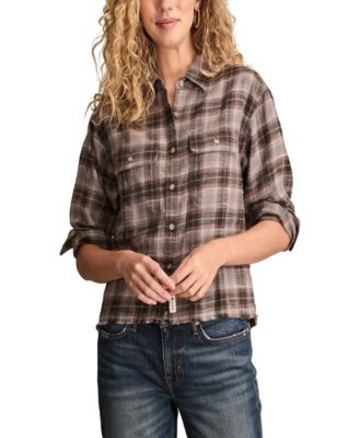 Women's Plaid Cotton Flannel Button-Front Shirt
