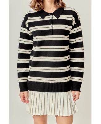 Women's stripe polo mixed media mini dress