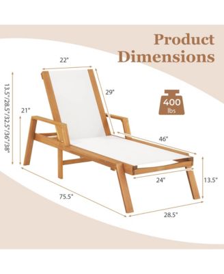 Outdoor Chaise Lounge with  Adjustable 5-position Backrest Solid Wood Frame