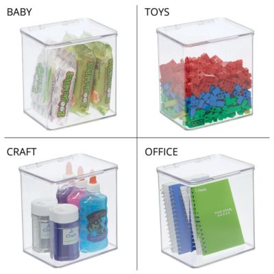 Plastic Bathroom Stacking Organizer Box with Hinged Lid, 8 Pack, Clear