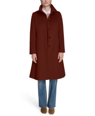 Womens Stand-Collar Single-Breasted Wool Blend Coat