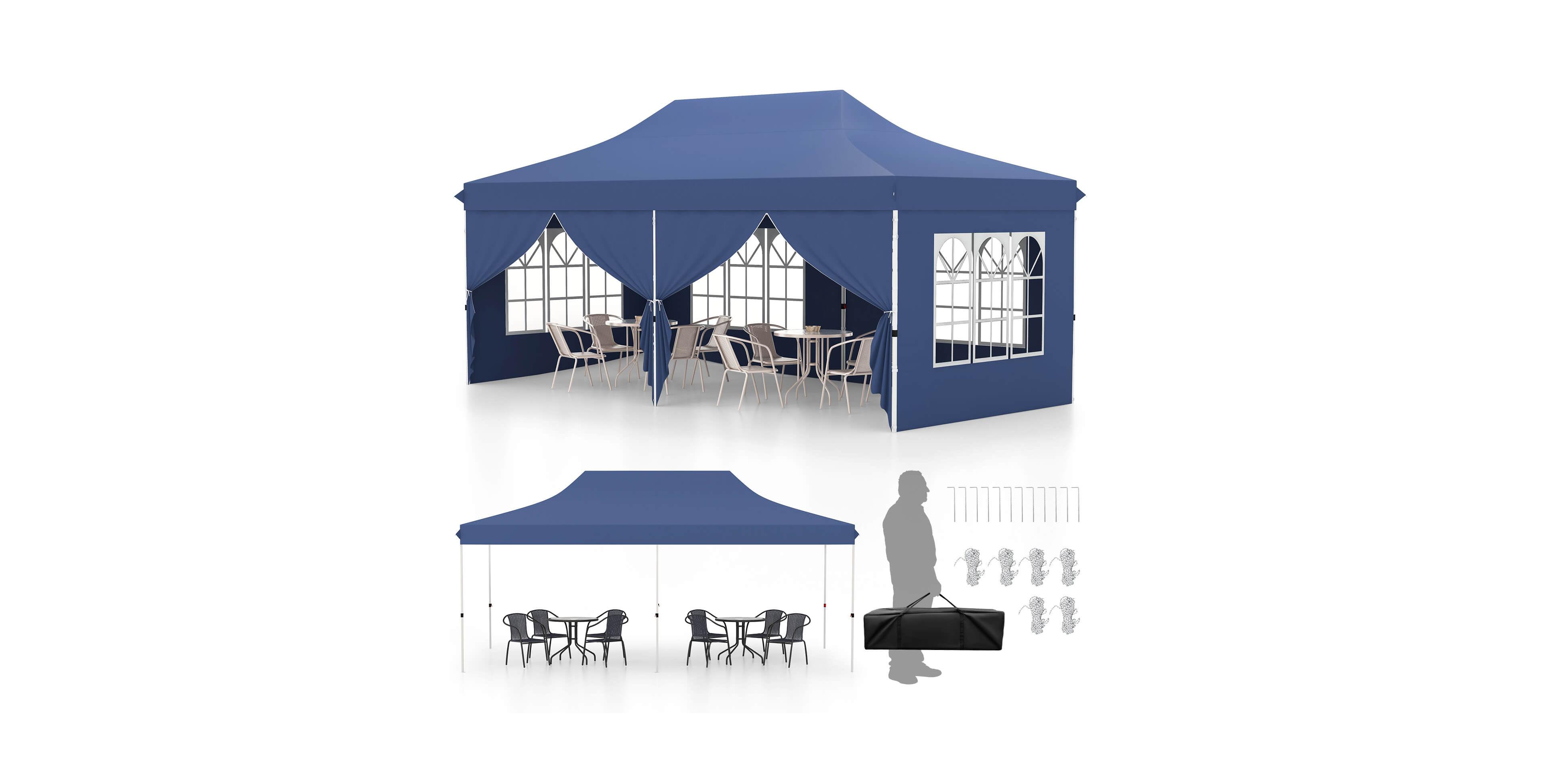 Costway 10 x 20FT Pop up Canopy Outdoor Tent with 6 Sidewalls Carrying Bag