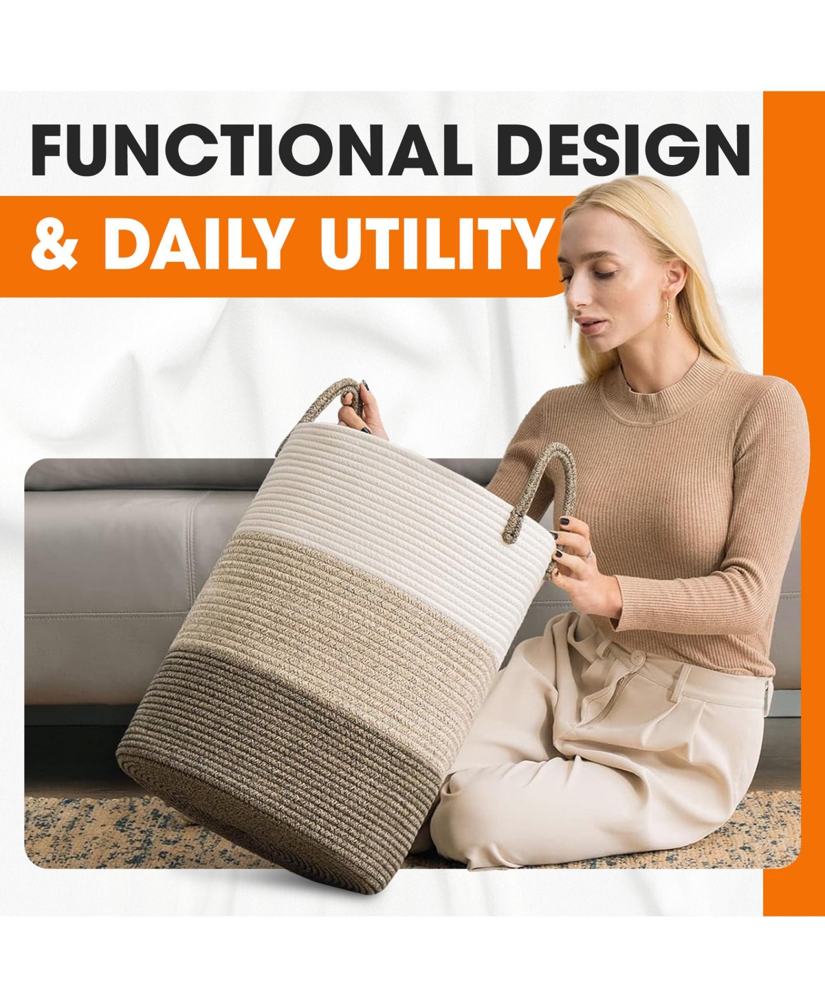 Cheer Collection Large Laundry Hamper (15x19.7") - 3 Tone Tan