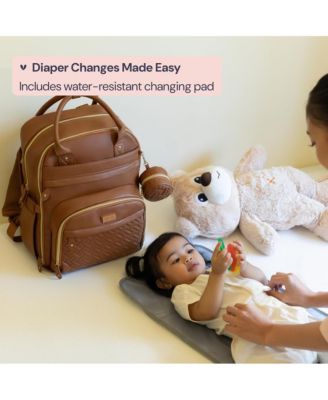 Kids Premium Faux Leather Diaper Bag Backpack Spacious & Stylish Nappy Organizer Midnight Blue