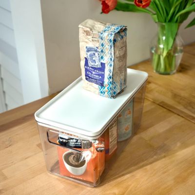 Pantry Bin with Lid for Kitchen - Set of 3 - Clear/White