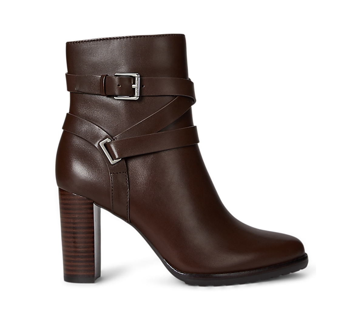 Ralph Lauren Collins Calfskin Bootie Heel In Brown