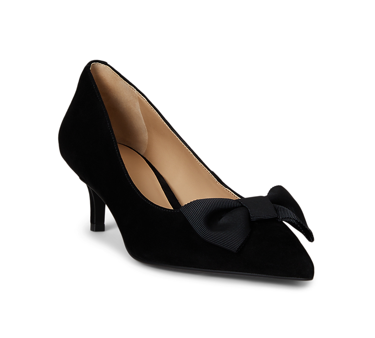 Ralph Lauren Lanette Bow Trim Black Suede Court Shoes In Black