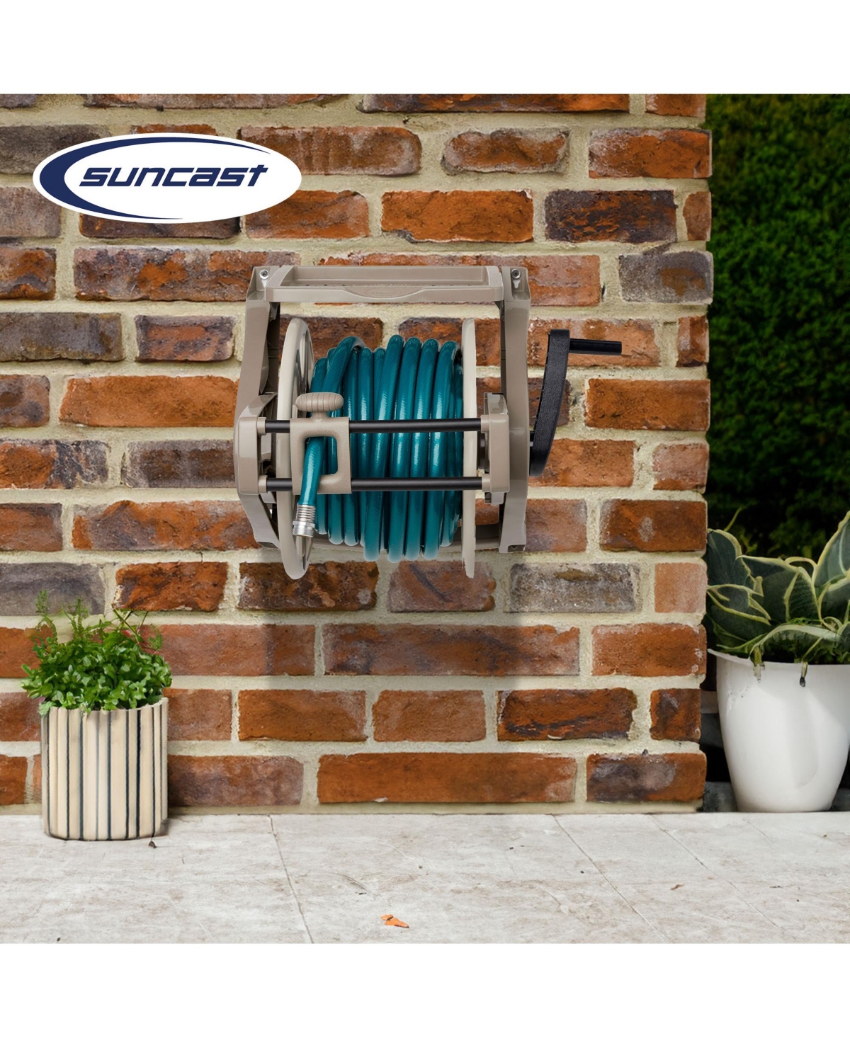 Suncast Slide Trak Hose Handler Wall Mounted 175' Garden Hose Reel, Reel Only