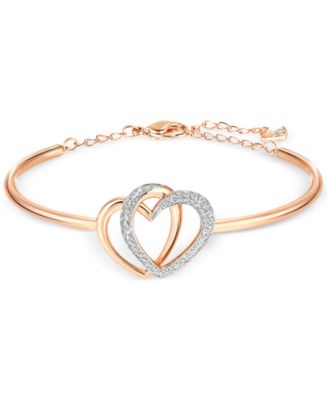 Swarovski Rose Gold Tone Crystal Pave Interlocking Double Heart Bangle Bracelet Macy s