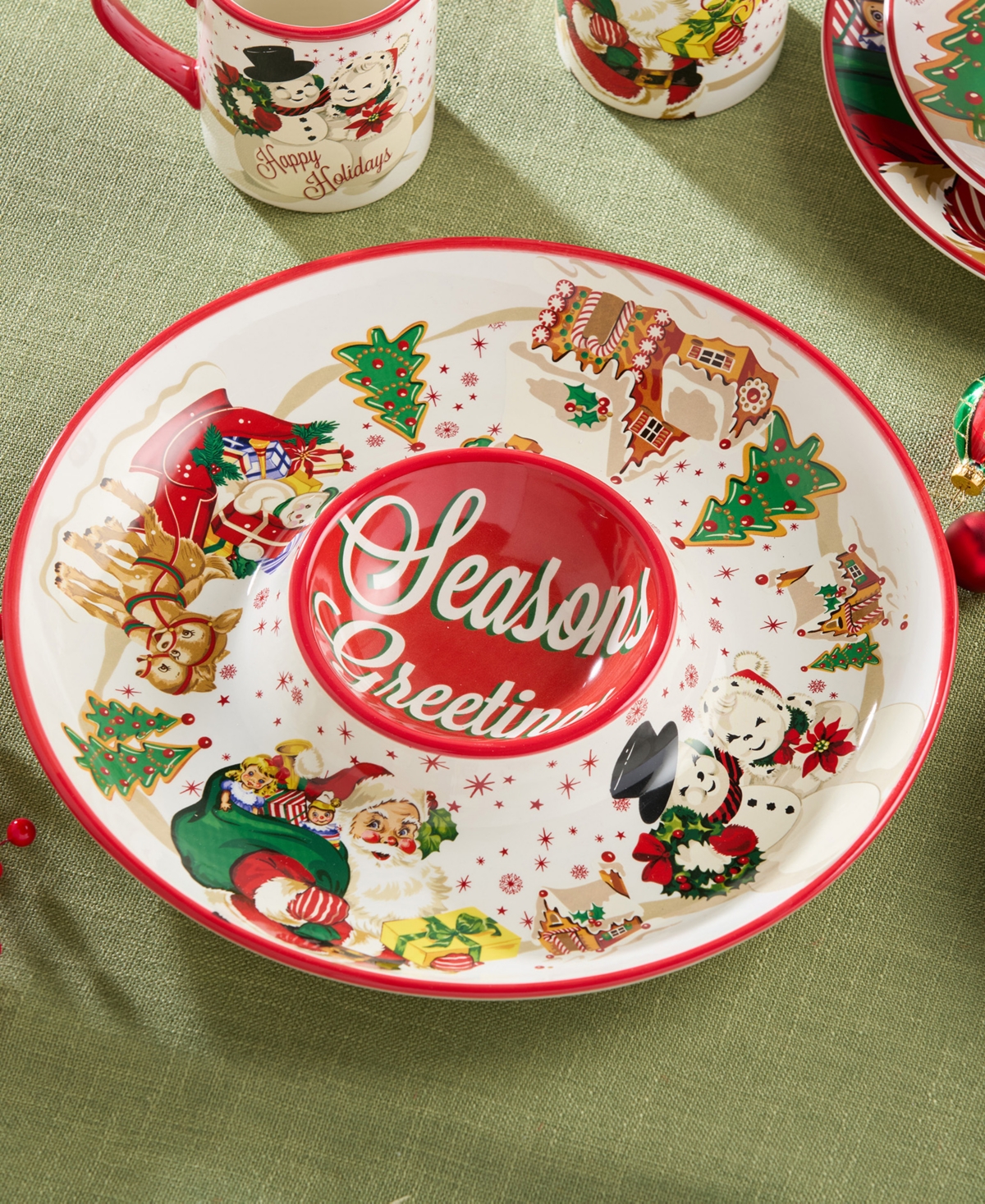 Certified International Santa's Retro Christmas Chip Dip Platter In Multi