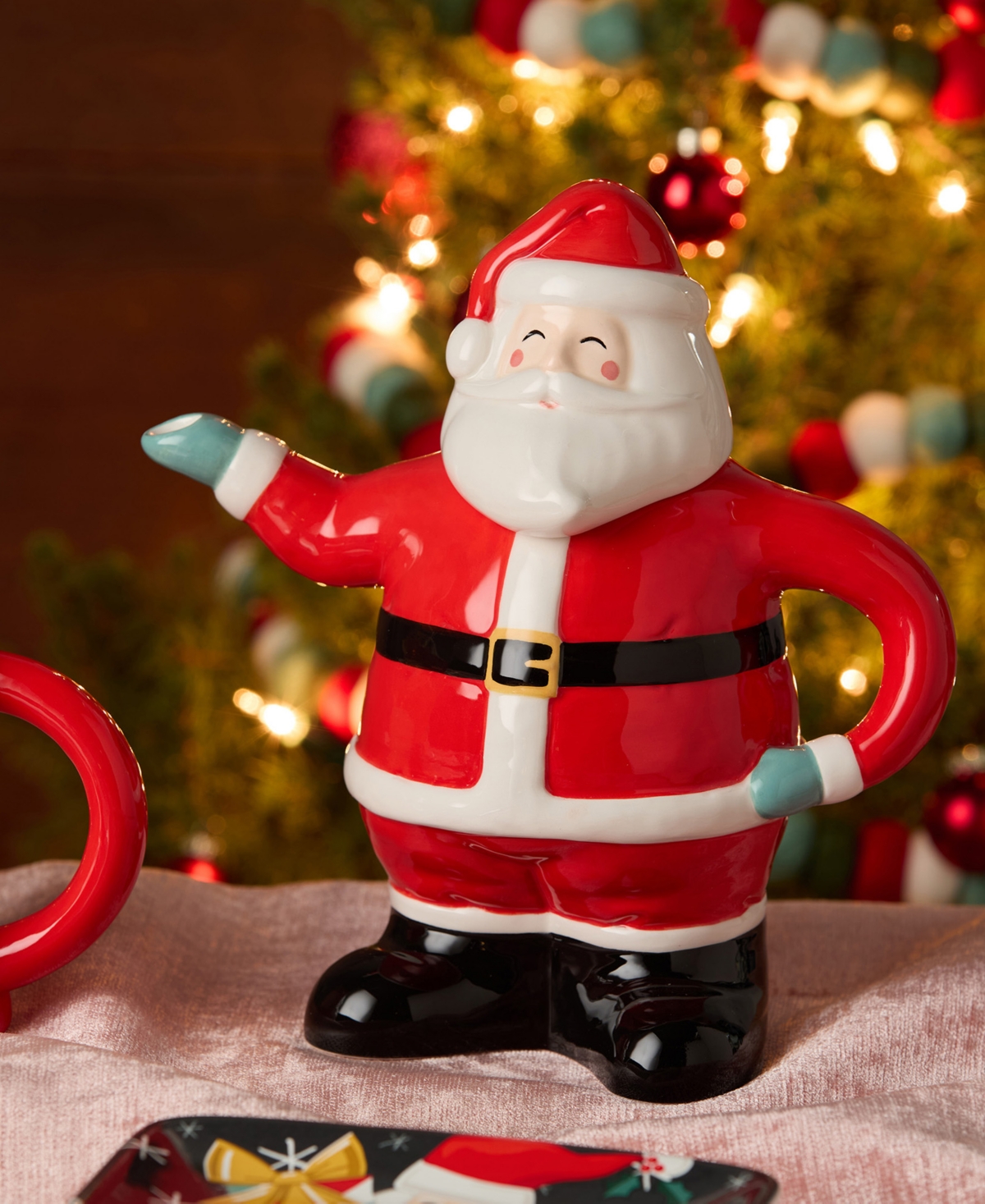 Certified International Christmas Whimsy Santa 3-d Teapot In Red