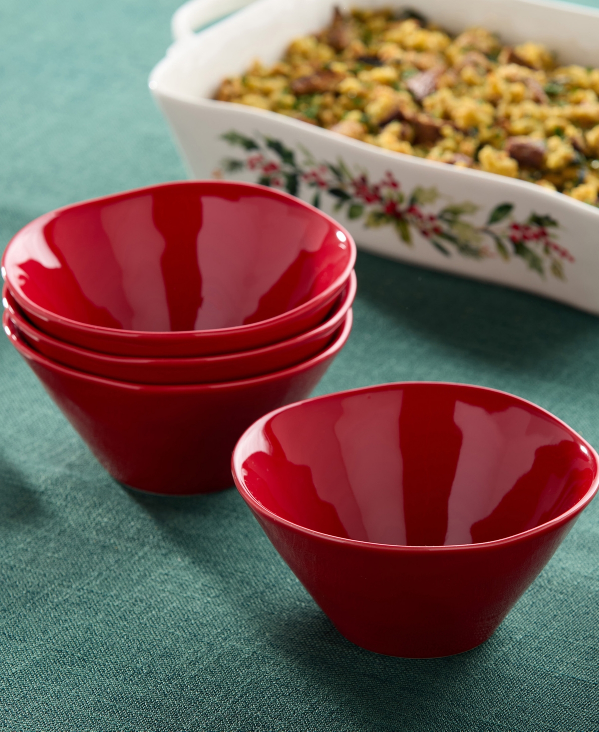 Certified International Berry Red Christmas Set Of 4 Ice Cream Bowls In Multi