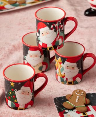 Christmas Whimsy Santa Mugs, Set of 4