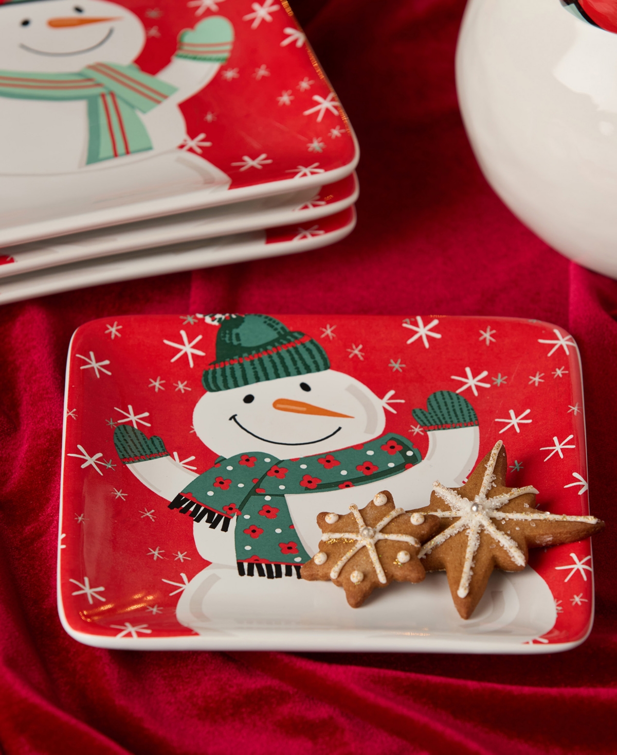 Certified International Christmas Whimsy Snowman Set Of 4 Canape Plates In Multi