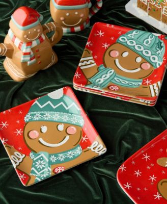 Christmas Whimsy Gingerbread Dessert Plates, Set of 4