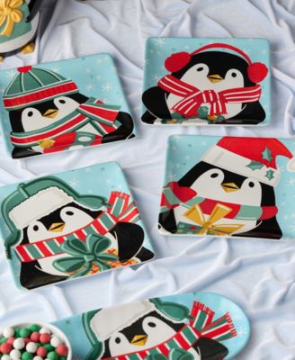 Christmas Whimsy Penguin Dessert Plates, Set of 4