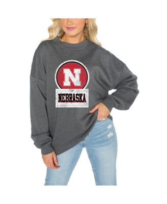 Gameday Couture - Women's Nebraska Huskers Charcoal Oversized Drop Shoulder Fleece Drop Pullover Sweatshirt