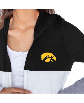Women's Black Iowa Hawkeyes Color block Hooded Cardigan Sweater