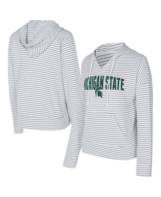 Concepts Sport - Men's White/Gray Michigan State Spartans French Terry Striped V-Neck Pullover Hoodie
