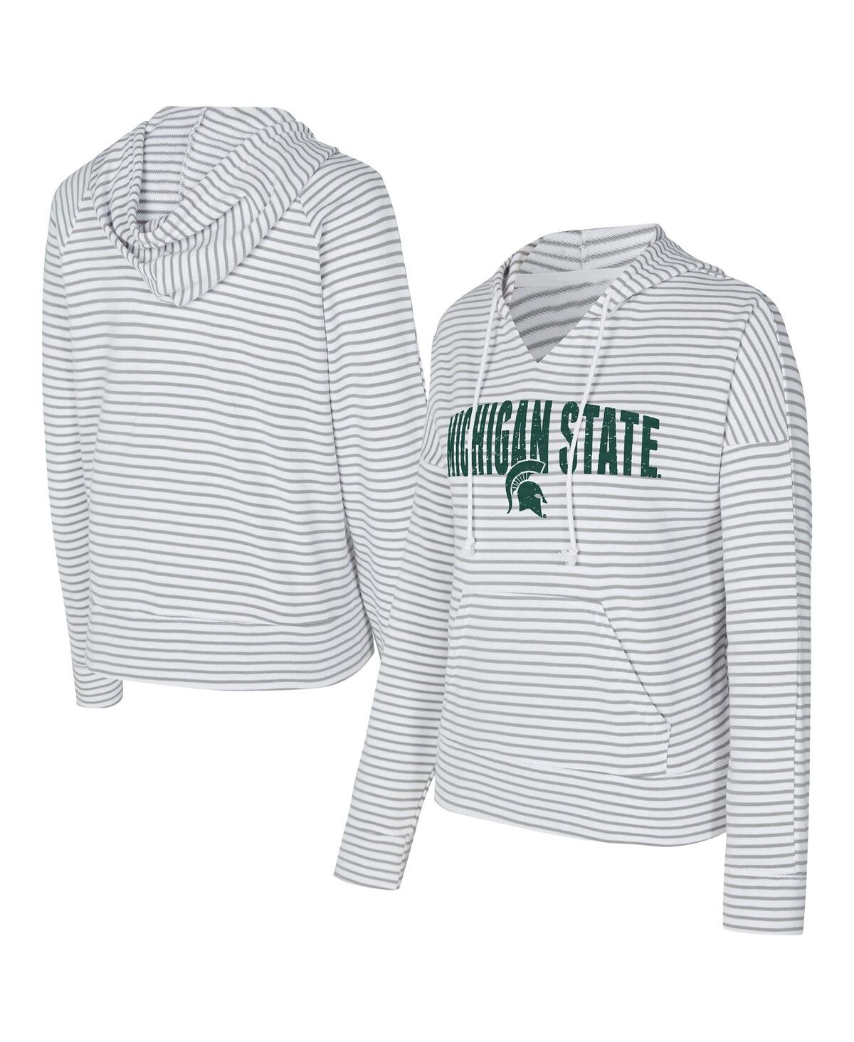 Concepts Sport Men's White/gray Michigan State Spartans French Terry Striped V-neck Pullover Hoodie In Multi