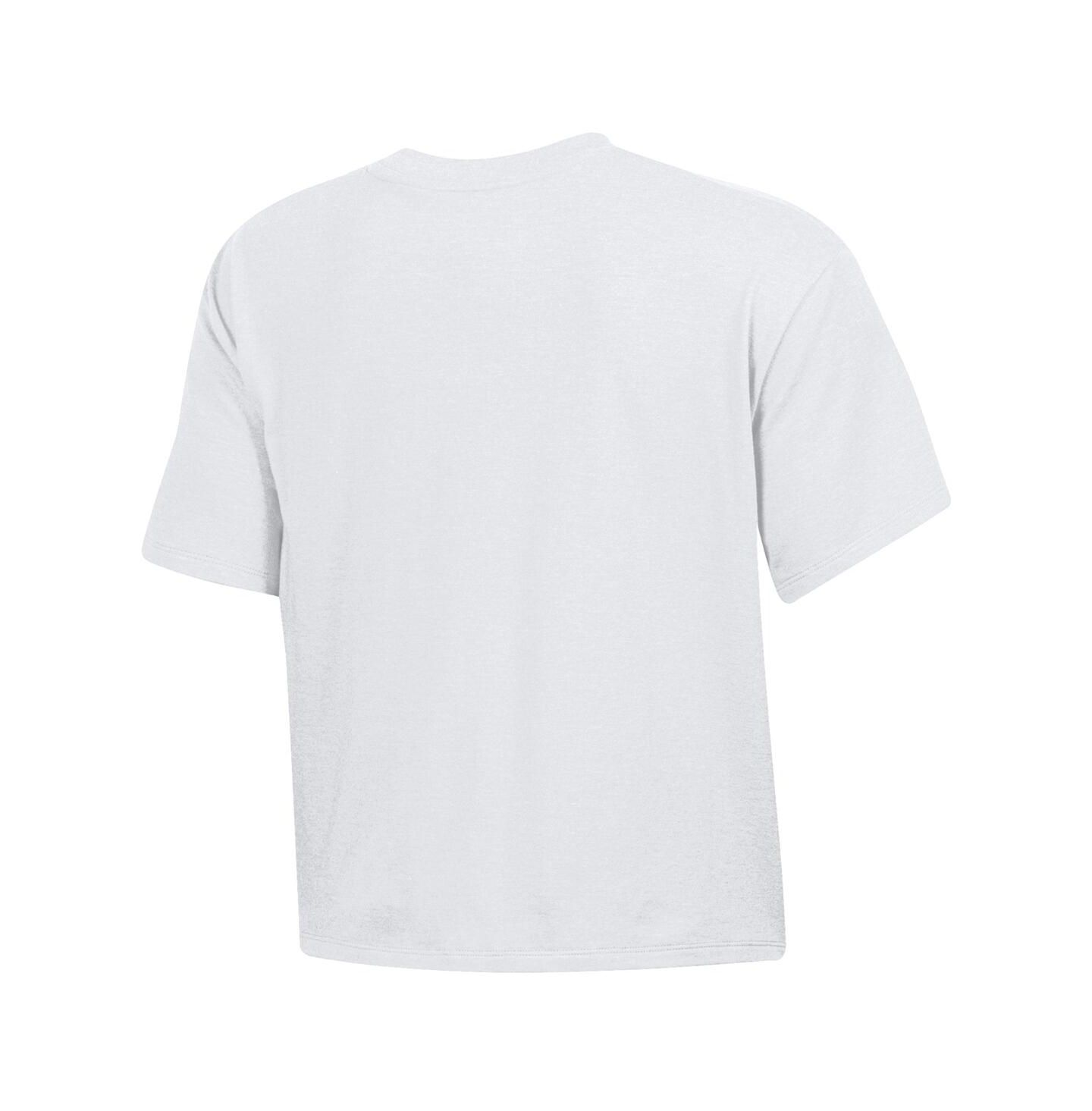 Женская футболка Under Armour White Wisconsin Badgers Essentials Icon Ultra-Soft Tri-Blend Boxy Cropped — фото 2