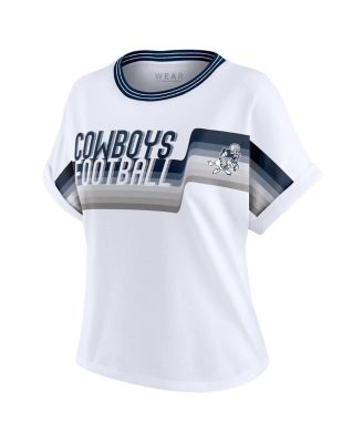 Women's White Dallas Cowboys Cropped Center Stripe Dolman T-Shirt