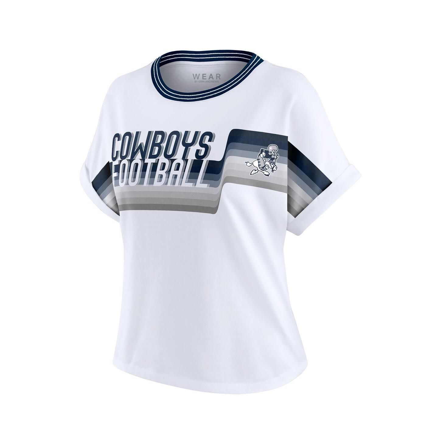 Женская футболка WEAR by Erin Andrews White Dallas Cowboys Cropped Center Stripe Dolman — фото 3