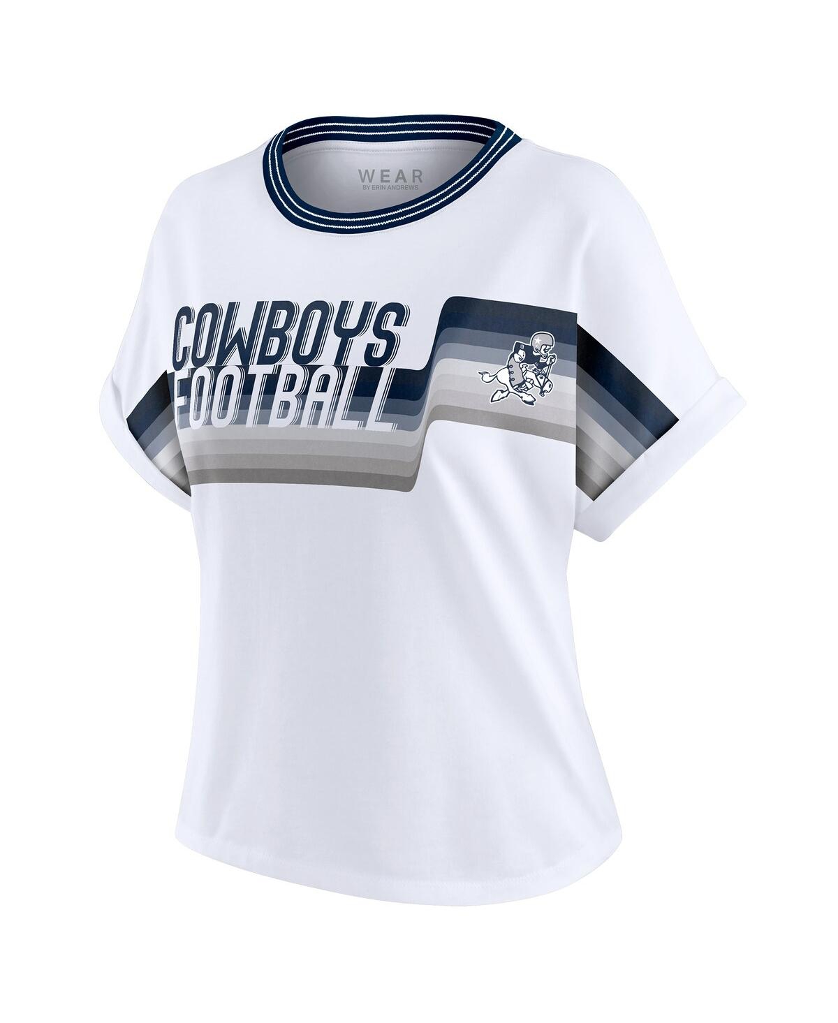 Wear By Erin Andrews Women's White Dallas Cowboys Cropped Center Stripe Dolman T-shirt In Multi