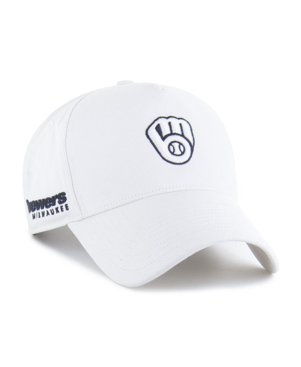 47 Brand Men's White Milwaukee Brewers Foundational Pinch Offside Adjustable Hat In White